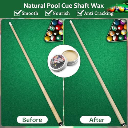 Pool Table Brush Set, 14pcs Billiard Table Felt and Cue Cleaning Accessories with 2 Wooden Brushes, Cue Cleaning Cloth, Ferrule Polish Cloth, Shaft Wax, Towel Burnisher and Sticky Lint Roller