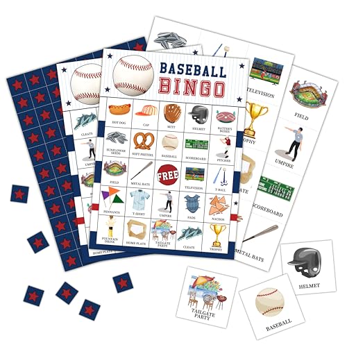 Baseball Bingo Cards, Baseball Bingo Games for 24 Players, Sports Games for Family Friends Large Group Activities, Birthday Party Favors Supplies Decorations(25) - style: Baseball