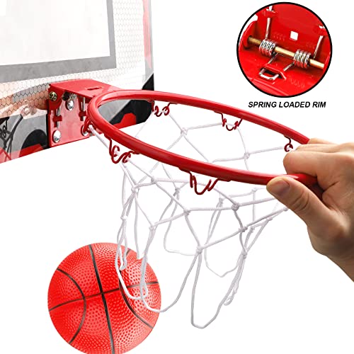 Indoor Basketball Hoop Set for Kids Adults, Pro Mini Basketball Hoop for Door Wall, Room Basketball Hoop Over The Door Outdoor Basketball Hoop with 4 Balls Toy Gift for Boy Girl - style: Red