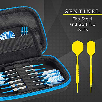 Casemaster Sentinel 6 Dart Case, Holds Extra Accessories, Tips, Shafts and Flights, Compatible with Steel Tip and Soft Tip Darts, Impact & Water Resistant Tactech Shell, Blue Zipper - color: Blue