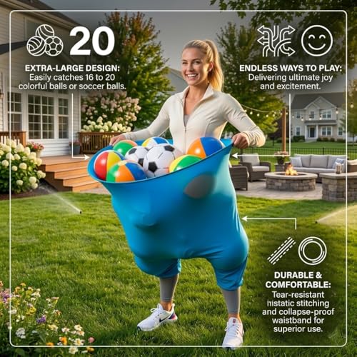 Granny Pants Yard Game Set - Outdoor Tossing Games for Adults | Oversized Stretchy Pants, Bouncy Balls, Air Pumps, XXL Sport Ball Storage Bag, Family Reunion, Party, Field Day