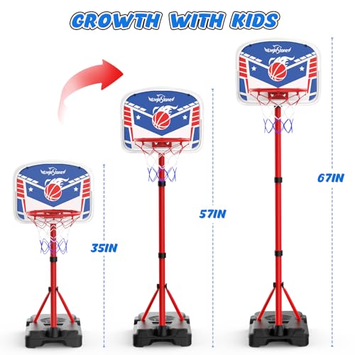 EagleStone Kids Basketball Hoop with Stand, Adjustable Height Basketball Set Toddler Toys for Boys and Girls Age 3-12, Indoor Outdoor Backyard Sport Game Gift with Sandbag for Stability