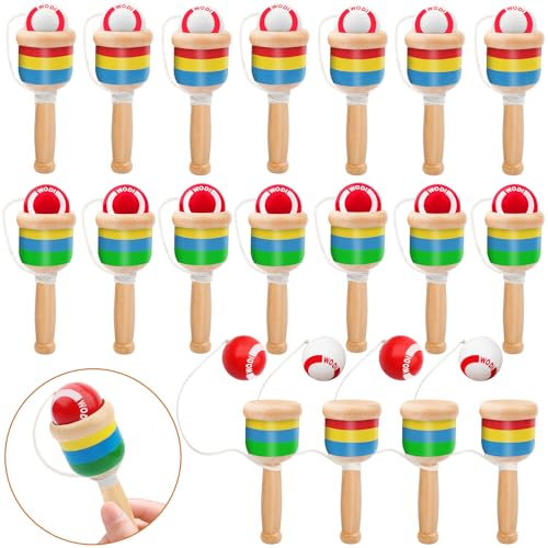 SAYAYA 18 Packs Wooden Catch Ball, Retro Paddle Ball with String Toys for Kids & Adults, Hand Eye Coordination Cup and Ball Game for Outdoor Beach Lawn Party Favors, Family Fun & Education Supplies - size: 18 Pack