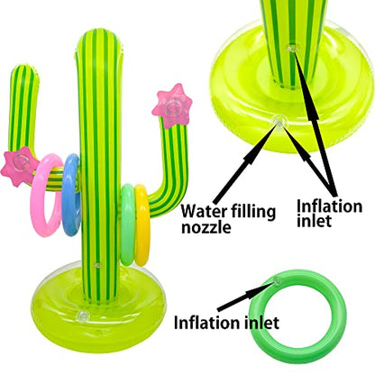 Inflatable Cactus Ring Toss Game Set with 4 Pcs Inflatable Rings - Hawaiian Pool Games Cactus for Summer Party Supplies Favors - Pool Beach Party Decoration Supplies