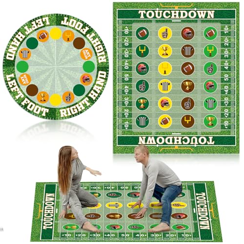 Capoda 2 Pcs Football Party Game Football Twist Pose Mat with Spinner Sport Poses Floor Mat Spinner for Sport Game Day Tailgate Party Family Classroom School Activity - style: Football