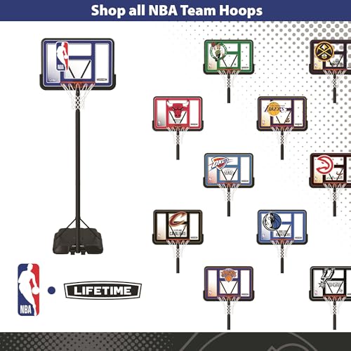 Lifetime NBA League Edition Portable Basketball Hoop, Adjustable Height 7.5-10 Ft, 44 Inch Shatterproof Fusion Backboard, Base with Wheels - color: All NBA