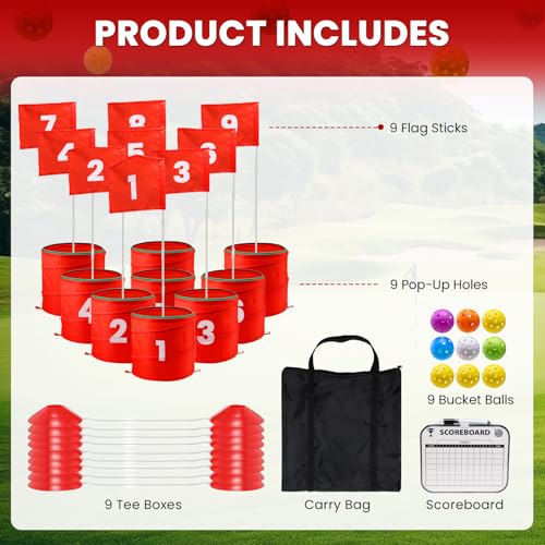 A11N SPORTS Finchley Backyard Golf Chipping Game | Portable 9 or 6 Holes Yard Golf Course for Outdoor, Lawn, Beach, Park | Golf Gifts for Men Women - size: 9 Buckets