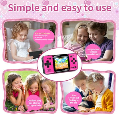 Handheld Game for Kids -Preloaded 220 Retro Video Games, Portable Gaming Player with Rechargeable Battery 3.0" LCD Screen, Mini Arcade Electronic Toy Gifts for Boys Girls (Black+Pink) - style: Black+Pink