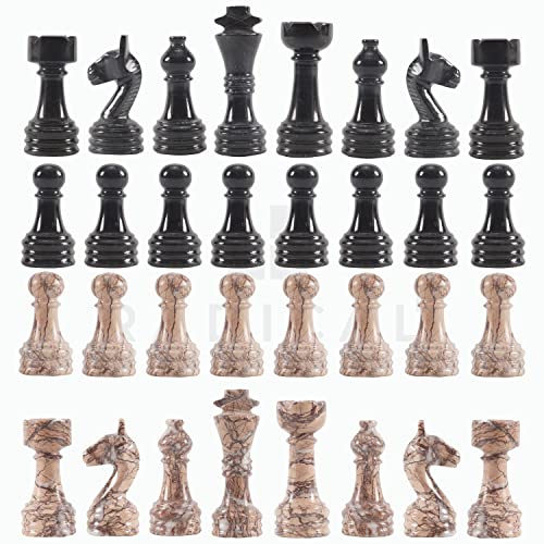 Radicaln Marble Chess Pieces 3.5" Handmade Black & Marinara Chess Figures | Natural Stone, Hand Polished, Premium Finish, 32 playing Pieces, Unique Veining, Timeless Design - color: Black and Marinara