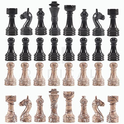 Radicaln Marble Chess Pieces 3.5" Handmade Black & Marinara Chess Figures | Natural Stone, Hand Polished, Premium Finish, 32 playing Pieces, Unique Veining, Timeless Design - color: Black and Marinara