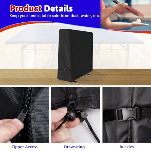 Ping Pong Table Cover, Outdoor & Indoor Waterproof Tennis Table Cover for Folding Ping Pong Table,600D Heavy-Duty All Weather Protection Dust Cover - 64'' x 26'' x 64''