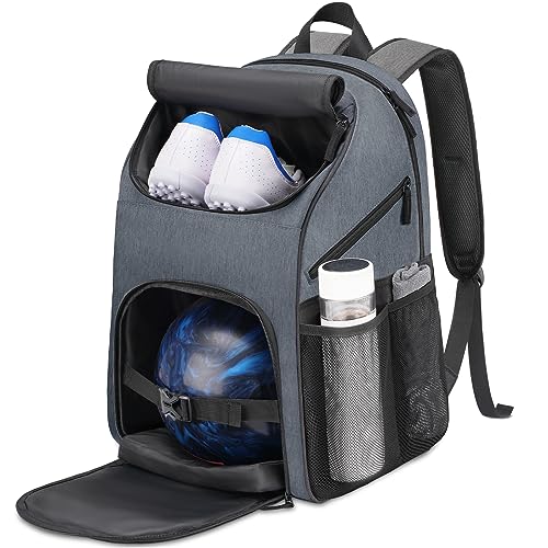 Bosynoy Bowling Backpack, Bowling Ball Bag Totes for Single Ball with Shoe Compartment & Foam Padded, Fits Shoes Up to US Mens Size 16, Grey - color: Gray