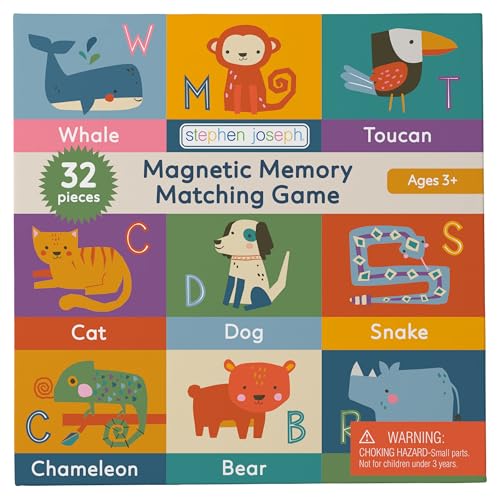Stephen Joseph, Magnetic Memory Game Set, Matching Memory Game for Kids - 32pc Memory Game Set, Matching Games for Children Preschool Toddler, Travel Memory Games for Kids, Animals