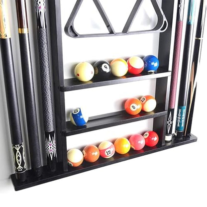 Pool Cue Rack Only, Pool Stick Holder Wall Mount, 6 Pool Billiard Stick + Ball Set Wall Cue Rack, Compact Billiard Table Accessories(71.5cmH)