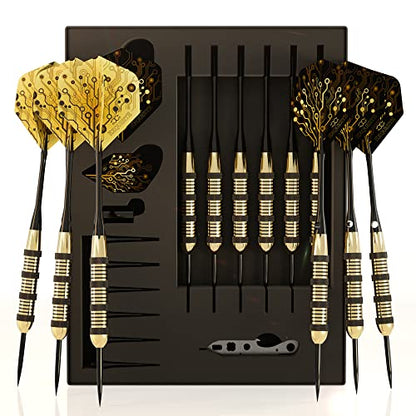 CC-Exquisite Premium Steel Tip Darts Set - Professional Darts, Brass Barrels, Metal Tip Darts, Extra Flights, (12) Aluminum Shafts 35/48, O-Rings, Dart Tool, Dart Sharpener, Darts Case