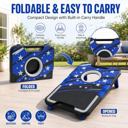 Foldable Cornhole Board Set with LED Lights, Sound Effects & Built-in Score Slider, Outdoor Bean Bag Toss Game for Kids Adults, Portable Backyard Camping Party Game Set with 2 Boards 8 Bags
