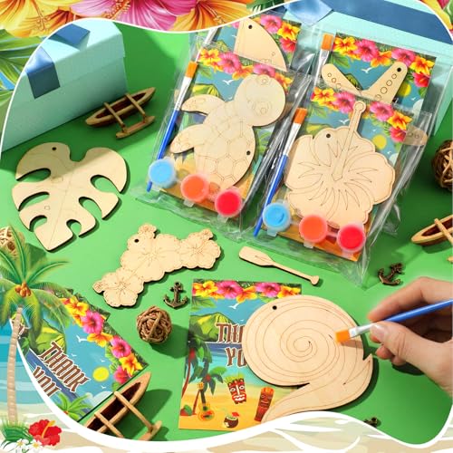 Saypacck 24 Pcs Hawaii Party Favors Wooden Painting Craft Kits Birthday Party Supplies with Organza Bag for Goodie Bags Fillers Adult Thank You Gifts - style: Hawaiian