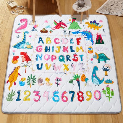 Baby Play Mat - Thicken 71x59 Inch Soft Foam Crawling Mat for Playpen & Floor, Non-Slip Waterproof Playmats for Infants & Toddlers, Portable Foldable & Machine Washable, Dinosaur & Letters - size: 71" X 59"
