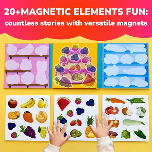 Quokka Travel Magnetic Puzzles for Toddlers 1-3 – 20+Pcs Fruits & Vegetables Game – Fun Travel Game Toy for Kids Ages 3-5 – Strong Magnets for Car Activities – Fun Toddler Puzzle Ages 2-4 - color: 07. Fruits and Vegetables