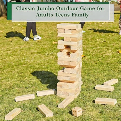 Olsa Giant Tumble Tower, Toppling Timber Game with Carrying Bag 60 PCS Wooden Block Stacking Game for Adults Family (2.2 Ft to 5 Ft) - size: L-Up to 5FT