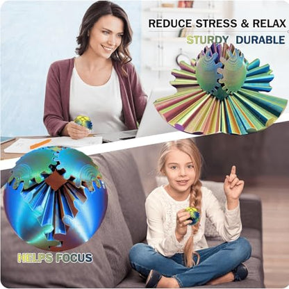 Gear Ball 3D Printed Spin Ball Cube Fidget Toys, Gear Sphere Fidget Toy, GearSphere Desk Toy Stress Fidget Balls, Fidgets Spinners for Adults & Kids Anxiety Relaxing (Laser Blue Gold, 3.1 Inch) - color: Laser Blue Gold, size: 3.1 Inch