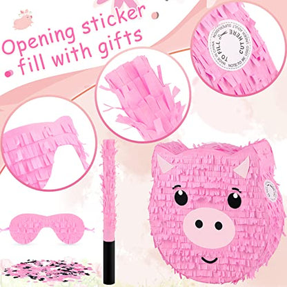 Deekin Pig Piñata Stick with Blindfold Confetti Set Pig Piñata for Birthday Party Decorations Kids Farm Party Gaming Theme Pets Holiday Celebration Supply - style: Pig