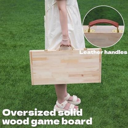 Lawn Outdoor Family Game Wooden Breton Palet Board Game Solid Wood Gaming Board Cornhole Board with 12 Metal Discs Palet Breton Game Set Backyard Games (Log)