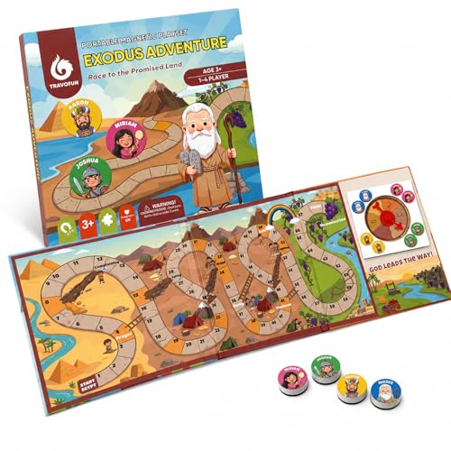 TRAVOFUN Exodus Magnetic Board Games for Kids Ages 3-5+, Foldable Travel Games & Bible Toys, Christian Snake and Ladders Family Game for Road Trip Activities & Sunday School Gifts - style: Exodus Adventure
