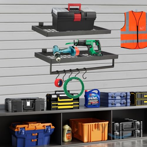 Slatwall Shelves, Slatwall Shelf, Slat Wall Accessories, Heavy Duty Storage Shelves, for Garage, Home,Retail Storage,110 lbs Load Capacity (2-Pack, Black)