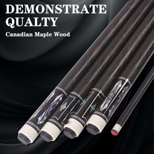 12.5mm Pool Cue Stick, Canadian Maple Cue Stick 58 Inch 19oz 12.5mm Tip, Billiard Table Cues Stick for Bar Professional Adults, Maple Dyeing Shaft, Lizard Pattern Cowhide Grip