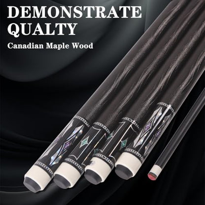 12.5mm Pool Cue Stick, Canadian Maple Cue Stick 58 Inch 19oz 12.5mm Tip, Billiard Table Cues Stick for Bar Professional Adults, Maple Dyeing Shaft, Lizard Pattern Cowhide Grip