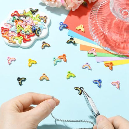 Stiesy Baking Paint Acrylic Rainbow Charms 50Pcs, Mixed Color Dainty Dangle Rainbow Charm Pendants for Jewelry Making, DIY Craft Supplies and Pride Accessories - color: Rainbow-50pcs