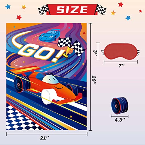 WERNNSAI Pin The Wheels on The Car Games - Car Birthday Party Supplies Race Cars Party Games Poster with 24 Pcs Stickers for Kids Boys Baby Shower Classroom Activities - style: Racing Car