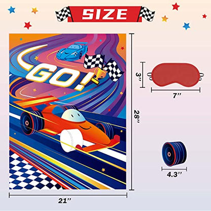 WERNNSAI Pin The Wheels on The Car Games - Car Birthday Party Supplies Race Cars Party Games Poster with 24 Pcs Stickers for Kids Boys Baby Shower Classroom Activities - style: Racing Car