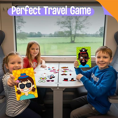 SpriteGru Magnetic Face Games, 55 PCS Giggle Face Magnetic Play Set-4 Basic Faces, Mix & Match Magnets, Endless Combinations Perfect Fun Travel Game for Kids