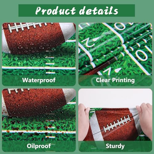 Kesfey 3 Packs Football Tablecloth 54 x 108 Inches Green Football Field Touchdown Tablecover Disposable Plastic Rugbyl Themed Birthday Table Cloth Gameday Tailgate Rugby Tablecloths for Superbowl - color: Green Football