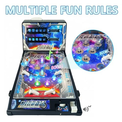 Tabletop Mini Pinball Machine, Electronic Ball Shooting with Lights Sounds and Scorer, Action and Reflex Game for Kids & Adults Ages 6+