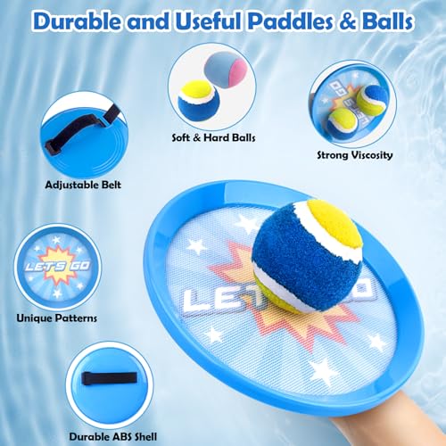 Toss and Catch Ball Set with 6 Paddles 6 Balls, Outdoor Toys for Kids Beach Toy Pool Sports Toys for Kids Age 3+, Summer Toys Birthday Gifts for 3 4 5 6 7 8 9 10 Year Old Boys Girls
