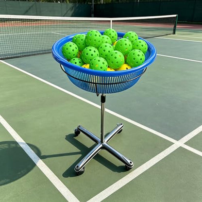TNZMART Ping Pong Pickleball Ball Holder, Height Adjustable Ping Pong Storage Basket, Portable Table Tennis Ball Container with Wheels for Training, Practice