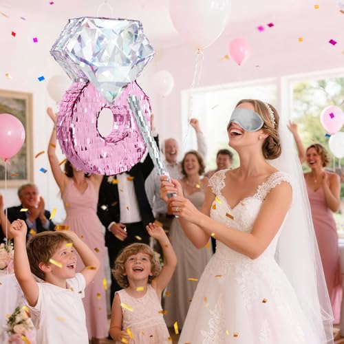 WERNNSAI Diamond Ring Piñata - Valentines Day Party Decoration Shiny Ring Piñata with Blindfold and Stick for Valentines Day Engagement Party Decoration Wedding Bachelorette Party Surprise Supplies - style: Valentines Diamond