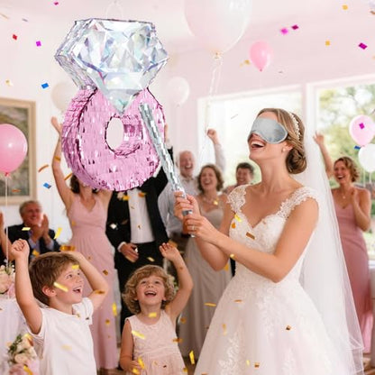WERNNSAI Diamond Ring Piñata - Valentines Day Party Decoration Shiny Ring Piñata with Blindfold and Stick for Valentines Day Engagement Party Decoration Wedding Bachelorette Party Surprise Supplies - style: Valentines Diamond