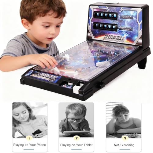 Electronic Pinball Ball Shooting Game for Children and Family, Desktop Pinball Machine Retro Arcade with Lights Sounds and Scorer, Birthday Party Gift, Puzzle Pinball Game