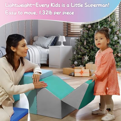 Foam Climbing Blocks for Toddlers - Soft Play Set for Toddlers 1-3 - Climbing Toys - Baby Climbing Gym Foam - with Slide Stairs and Tunnel - Great for All Ages (6 Pc Blue Soft Play Area Set) - color: Blue
