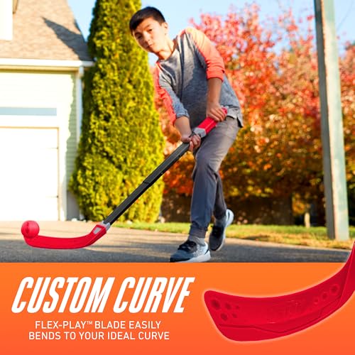Nerf Flexplay Kids Hockey Stick + Ball Set - Indoor + Outdoor Street Hockey Set - Adjustable Height Stick Balls Included - style: 1 Stick & 2 Balls
