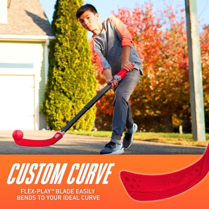 Nerf Flexplay Kids Hockey Stick + Ball Set - Indoor + Outdoor Street Hockey Set - Adjustable Height Stick Balls Included - style: 1 Stick & 2 Balls