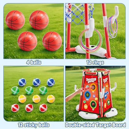 Pool Basketball Hoop for Kids Ages 4-8 & 8-12 - Floating Game Set with Water-Fillable Base, Pump, Toss Targets & Sticky Balls, Pool Games Backyard Swimming Pool Toys for Outdoor Summer Family Fun - color: Red