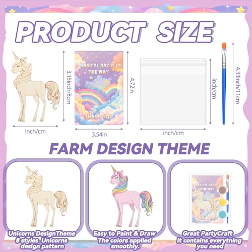 Saypacck 24 Pcs Rainbow Unicorn Party Favors Wooden Painting Craft Kits Birthday Party Supplies with Organza Bag for Goodie Bags Fillers Adult Thank You Gifts - style: Rainbow Unicorn