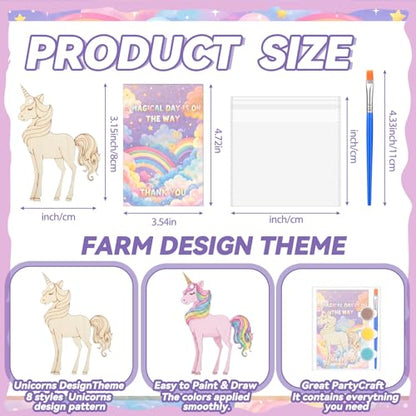 Saypacck 24 Pcs Rainbow Unicorn Party Favors Wooden Painting Craft Kits Birthday Party Supplies with Organza Bag for Goodie Bags Fillers Adult Thank You Gifts - style: Rainbow Unicorn