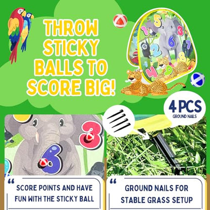 Grip Kids 2-in-1 Dinosaur & Animal Bean Bag Toss Game – Double-Sided 27" Target Board with 6 Bean Bags – Outdoor & Indoor Toy for Toddlers & Kids Ages 3-6 – Birthday Gift - Amazon Exclusive