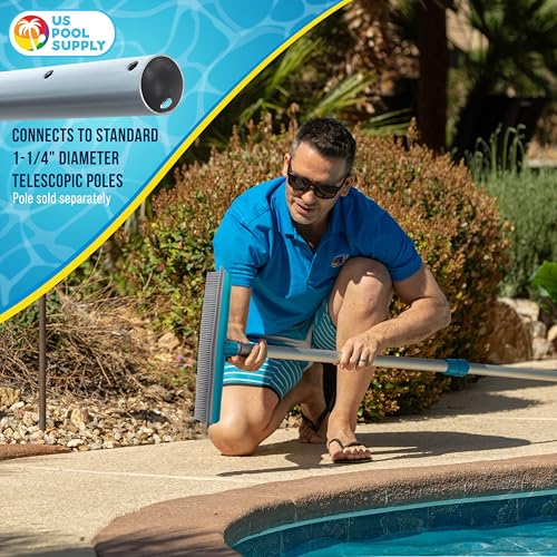 U.S. Pool Supply 13" Pool Brush with Rubber Bristles and Squeegee Edge - Safe for Vinyl Liners, Ideal for Above-Ground Pools, Aluminum Pole Handle - Scrub Leaves Debris from Walls, Floors, Corners - style: 13" Rubber Bristles